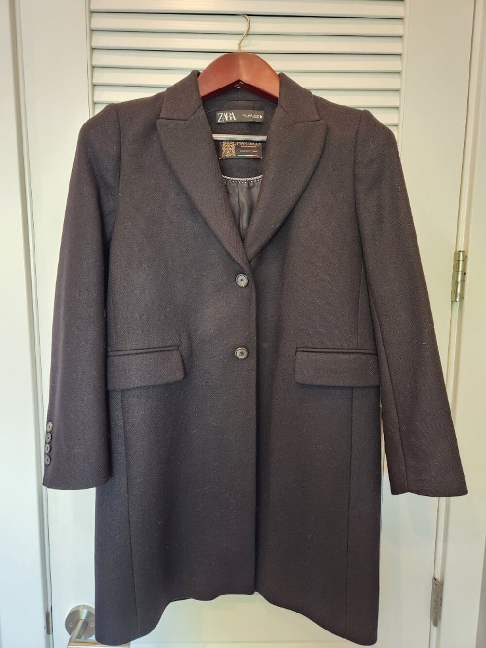 Zara Manteco Premium Wool Long Coat Black - Large